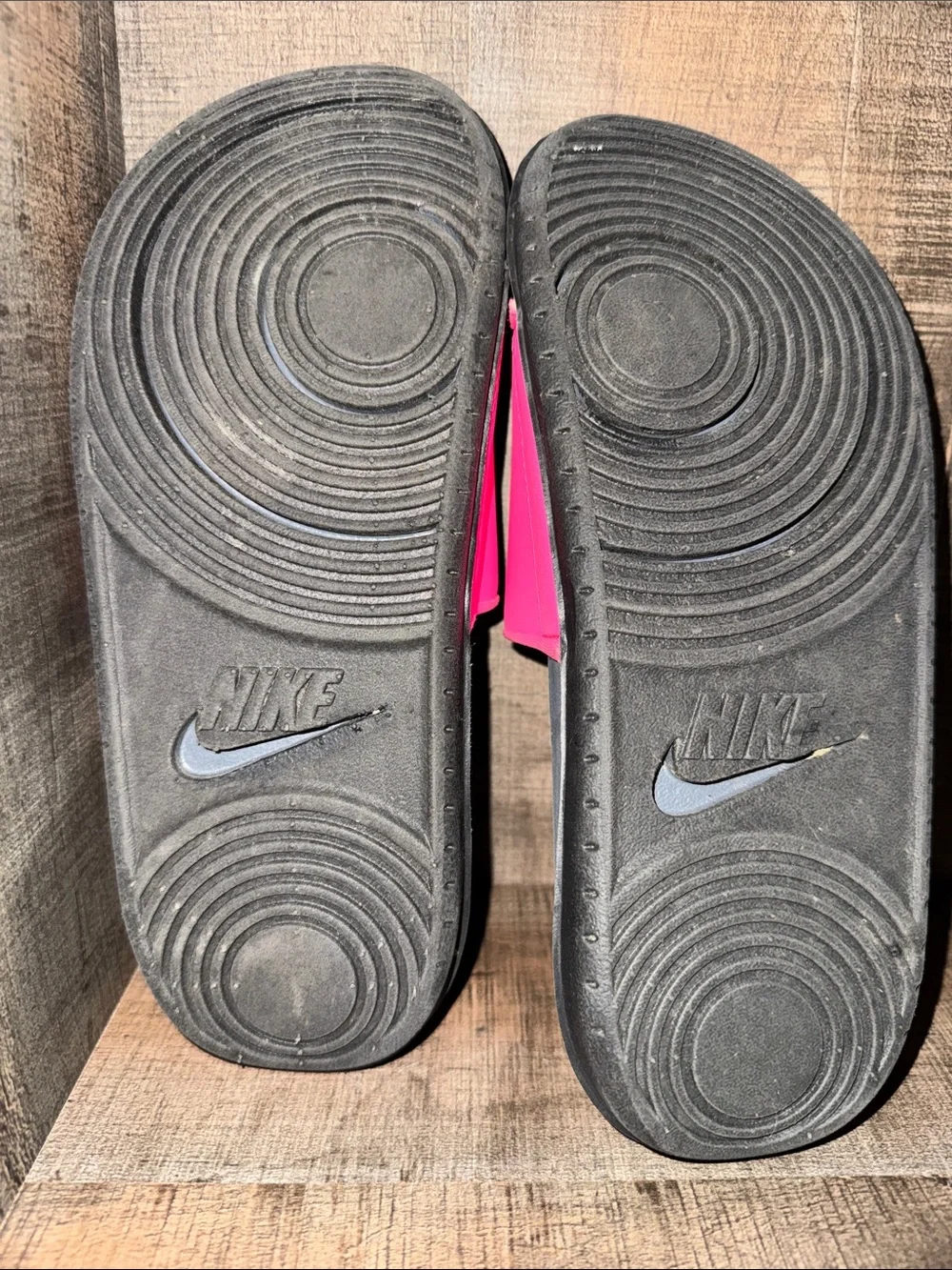 Nike Hot Pink Logo Slide Sandals with Gray Footbed-size 8
